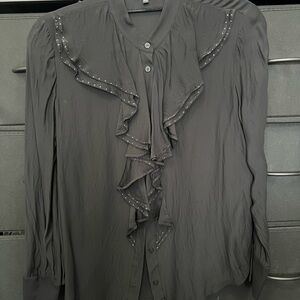 Massimo Dutti Ruffled Blouse with rhinestones